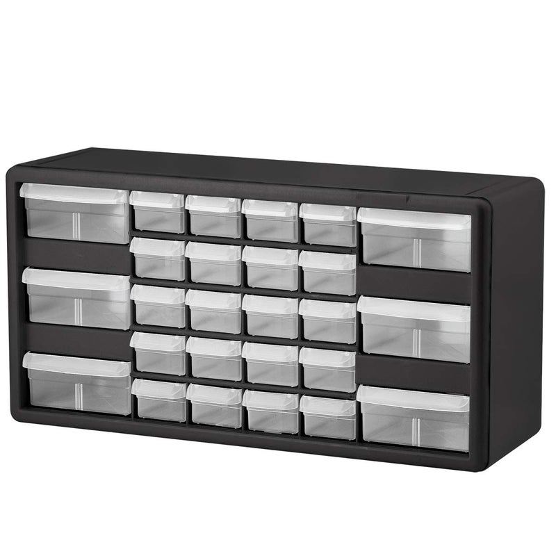 Akro-Mils 26-Drawer Plastic Drawer Storage Cabinet for Garage Organization, Bead Organizer, Building Bricks Storage, Teacher Toolbox, Makeup Organizer, 20" W x 6" D x 10" H, 10726 Black - Image 1